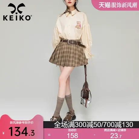KEIKO 复古格子百褶裙短裙2024春季又甜又酷A字半身裙防走光裤裙图片