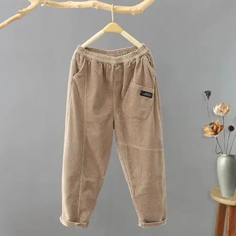 2023秋季新款文艺高腰灯芯绒休闲裤女松紧腰宽松哈伦长裤条绒女裤图片