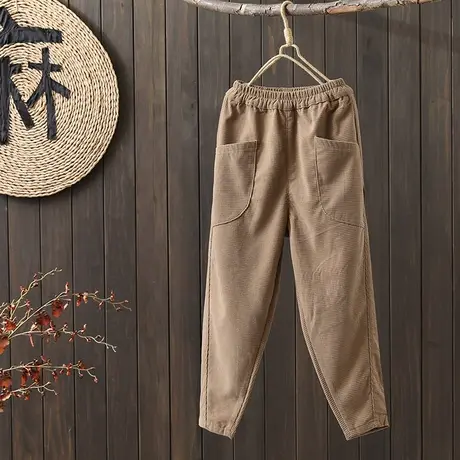 枫谜2022年冬季新款华夫格灯芯绒加绒加厚宽松休闲显瘦哈伦裤图片