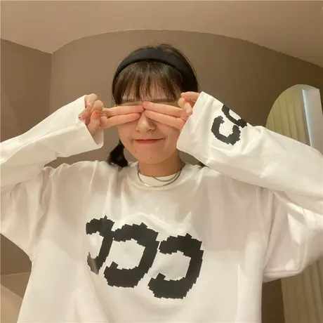 红续春装2023新款韩版宽松百搭ins潮长袖T恤女盐系慵懒风卫衣上衣商品大图