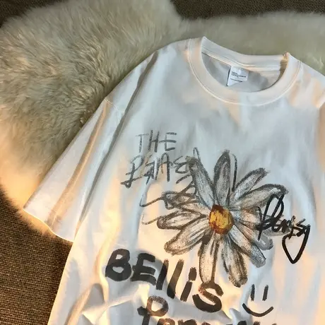 美式复古大码短袖T恤女2021年夏季新款宽松胖妹妹设计感半袖上衣商品大图