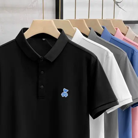 小熊polo衫男士夏季短袖2023新款冰丝薄款翻领潮牌潮流刺绣体t恤商品大图