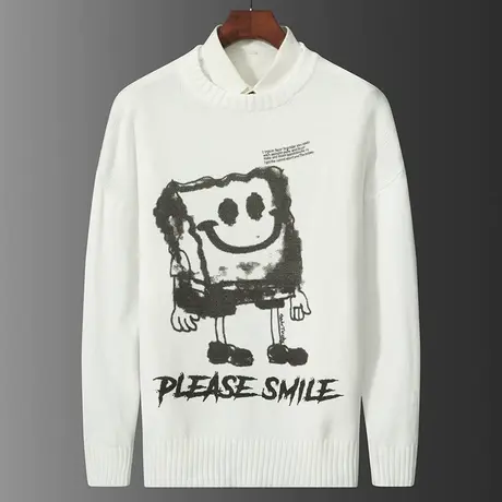 秋冬季卡通海绵宝宝圆领毛衣男士2024新款冬天内搭上衣打底针织衫商品大图