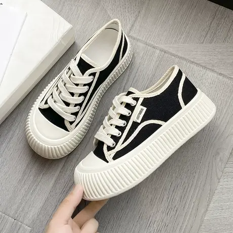 帆布鞋女厚底饼干鞋2023年新款小香风女鞋夏款休闲板鞋松糕小白鞋商品大图