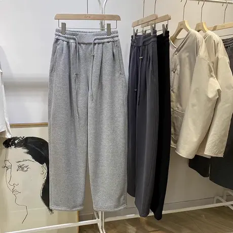 加厚加绒保暖高腰宽松休闲长裤女韩系chic百搭秋冬装运动阔腿裤子商品大图