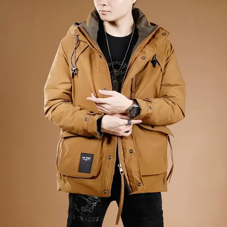 罕见重磅潮牌咖色工装羽绒服男士中长款冬季加厚保暖外套男冲锋衣图片