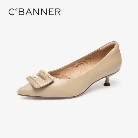 【静音系列】千百度浅口单鞋女2024春季新款羊皮裸色高跟鞋通勤图片