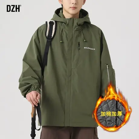 男士军绿色冲锋衣棉服男冬季夹棉加厚保暖外套男款美式棉衣防寒服商品大图