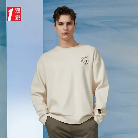 海一家休闲宽松套头衫简约时尚国风绣花男士卫衣商品大图