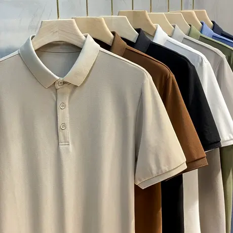 8色高端纯色POLO衫男士短袖T恤2023春夏新款潮流翻领上衣服冰丝商品大图