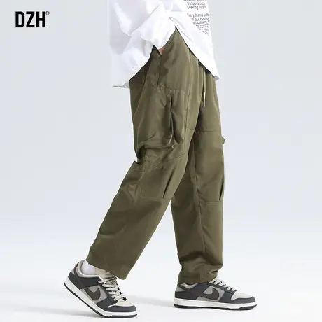 男士军绿色休闲裤男款春季美式高街裤子2024新款宽松工装裤男长裤商品大图