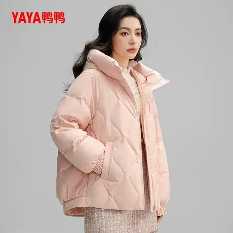 鸭鸭羽绒服女短款2024年新款宽松纯色百搭连帽保暖外套J商品大图