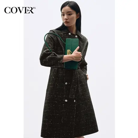 【昕怡粉丝专享】恩裳COVER冬季撞色珠片绵羊毛小香风毛呢外套商品大图