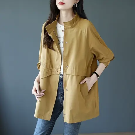 宝诗黎拉链时尚长袖风衣宽松早秋口袋外套百搭2021休闲新款上衣女商品大图