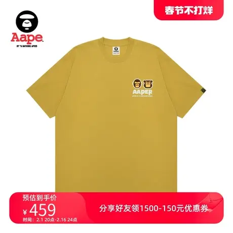 Aape男装春夏猿人军团卡通徽章字母印花休闲宽松短袖T恤1492XXM商品大图
