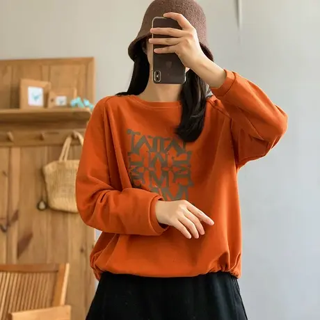 dza 复古纯棉字母卫衣女2024春新款圆领套头休闲上衣宽松显瘦长袖图片
