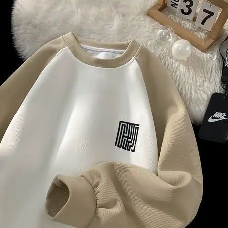 重磅卫衣男春秋款撞色插肩长袖t恤男装新款体恤青少年圆领打底衫T商品大图