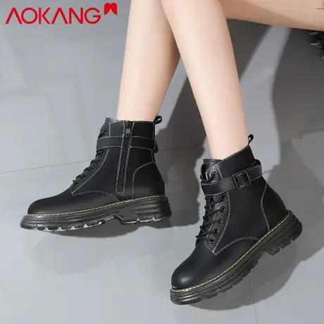 奥康女鞋马丁靴秋鞋新款英伦风烟筒靴子女春秋单靴中筒靴图片