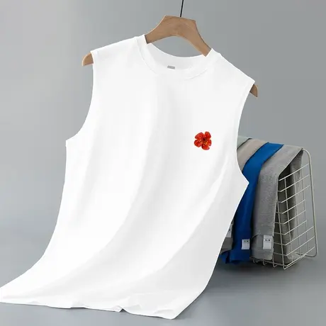 重磅纯棉背心男夏季宽松篮球健身运动坎肩液氨长绒棉白色无袖t恤商品大图