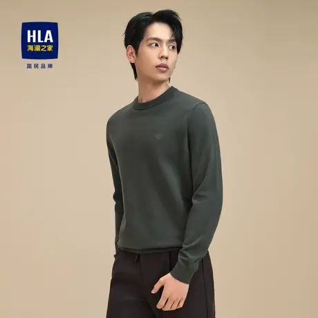 HLA/海澜之家圆领长袖针织衫23秋季新款圆领绣花修身含羊毛毛衣男图片
