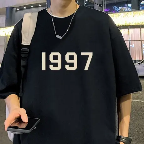 发泡印花纯棉短袖t恤男夏季2023新款国潮复古宽松ins潮牌半袖体恤商品大图