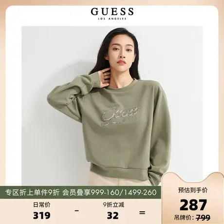 GUESS早秋季女士休闲oversize圆领字母镶钻个性卫衣-W2YQ13KB932商品大图