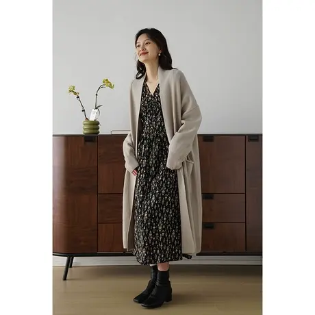 嘉茱莉2023秋季新款针织开衫女长款宽松针织上衣披肩外套1OO羊毛商品大图