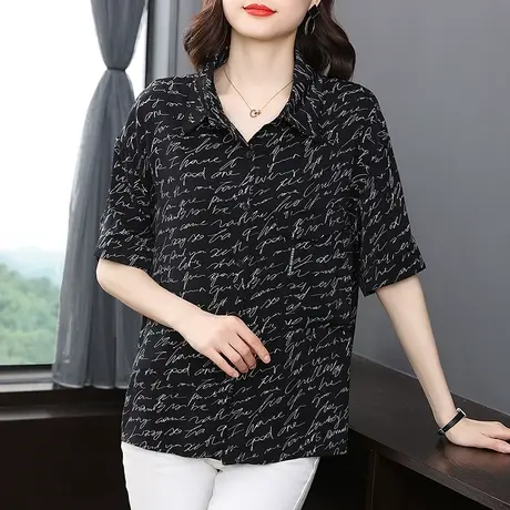 宽松中年女装气质印花衬衫2023夏季新款中年妈妈上衣洋气高贵小衫商品大图
