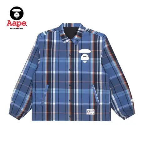 Aape旗舰店男装秋冬猿颜多色字母印花双面穿格纹外套7504XXI图片