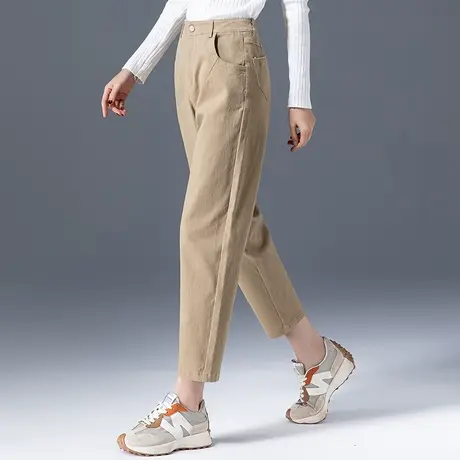 卡其色裤子女2023新款春秋女裤宽松九分裤老爹萝卜裤哈伦裤休闲裤图片