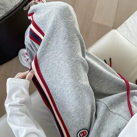 灰色条纹运动裤女束脚2023年春秋新款高腰宽松显瘦百搭休闲卫裤潮商品大图