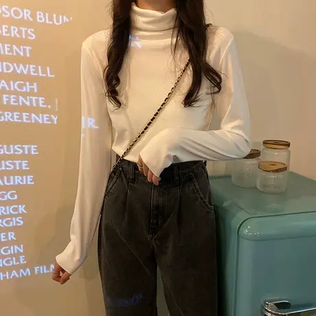 半高领打底衫2023秋季新款女装韩版修身纯色T恤内搭秋冬长袖上衣图片