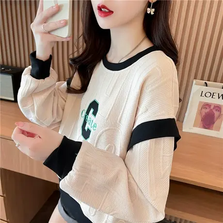 早秋小个子短款卫衣女春秋韩版宽松薄款美式撞色长袖t恤上衣外套图片