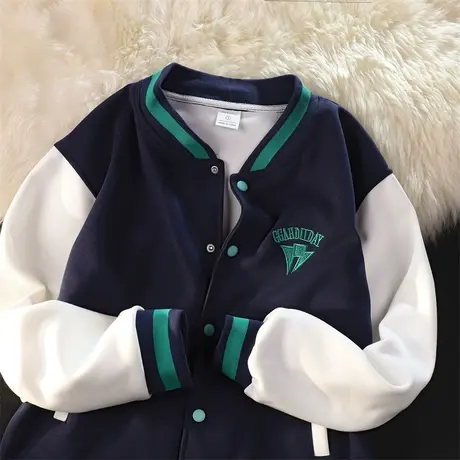 美式复古设计感棒球服外套女春秋冬薄款宽松大码夹克上衣vintage图片