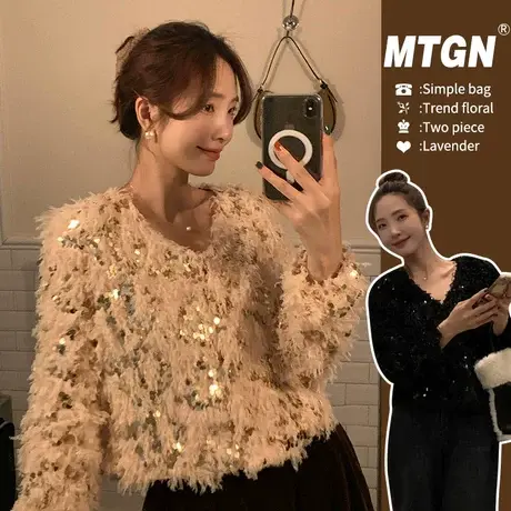 女装2022新款秋装洋气法式亮片冬季外套女高级感炸街小个子上衣潮商品大图