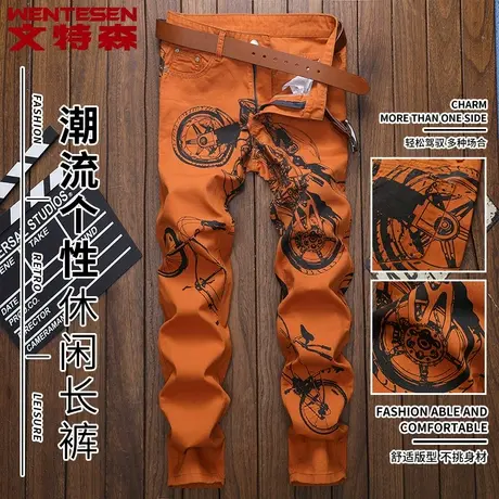 潮流个性机车时尚休闲裤男款夏季薄款宽松百搭长裤子男青年男裤子图片