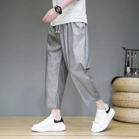夏季中国风亚麻九分裤男裤子夏季薄宽松小脚哈伦裤男士棉麻休闲裤商品大图