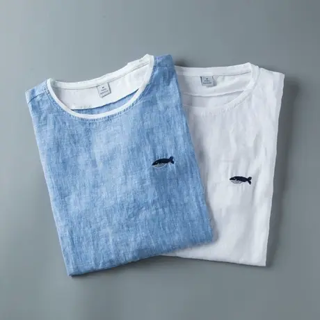 2019夏季透气薄款亚麻T恤男士青年文艺个性时尚潮流棉麻体恤上衣商品大图