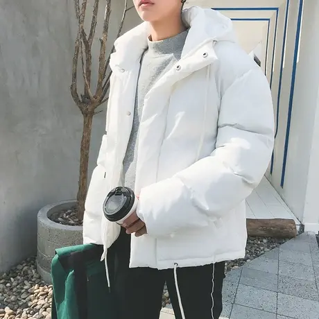 冬季加厚棉衣男面包服韩版潮流棉袄冬衣短款新款白色连帽保暖外套商品大图