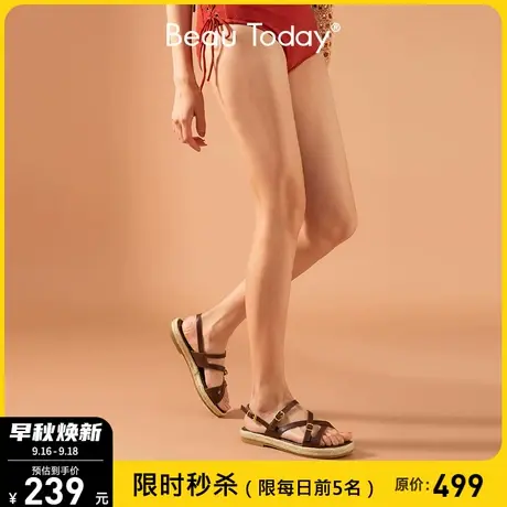 BeauToday女士编织厚底罗马凉鞋女2023夏季BT新款真皮时装凉鞋女商品大图