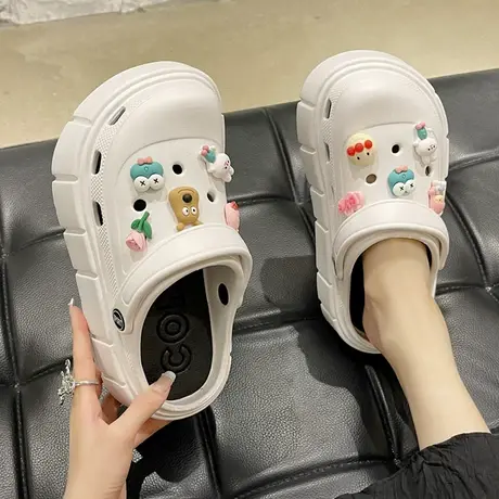 卡通洞洞鞋女外穿2023夏季新款可爱厚底增高两穿包头沙滩鞋凉拖鞋商品大图