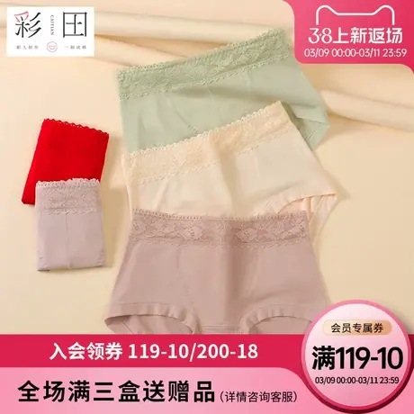彩田夏季新款棉莫混纺大码收腹提臀纯色蕾丝边抗菌底裆女士三角裤商品大图
