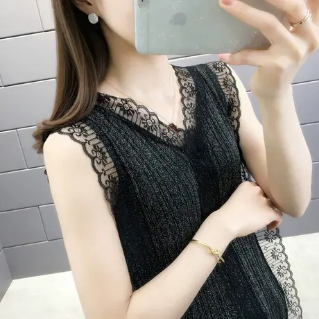 针织吊带背心女夏内搭2024年春新款蕾丝打底衫亮丝无袖上衣外穿潮图片