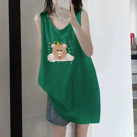 纯棉吊带坎肩背心无袖t恤女夏季设计感小众外穿宽松港风挂脖上衣商品大图