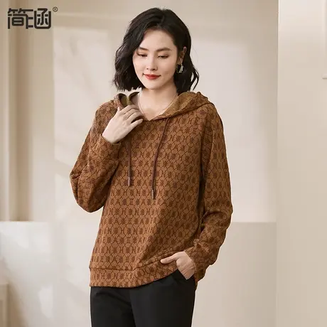简涵大码连帽卫衣女2023秋冬新款200斤胖妹妹洋气遮肚内搭t恤上衣商品大图