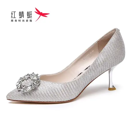 红蜻蜓女鞋新款时尚优雅高跟细跟休闲蝴蝶结职场软底高跟鞋淑女鞋图片