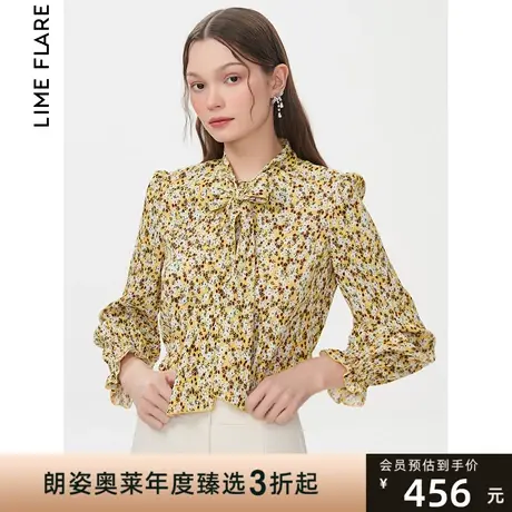 莱茵商场同款蝴蝶结衬衫新款碎花网纱上衣设计感小众女图片