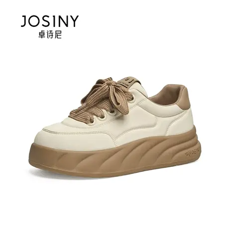 卓诗尼厚底小白鞋女款2024春季新款百搭系带板鞋设计感小众面包鞋商品大图