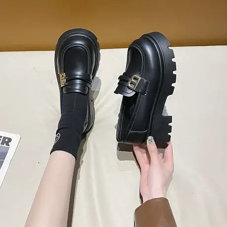复古厚底乐福鞋女2024年春秋季新款洋气粗跟上班单鞋英伦风小皮鞋商品大图