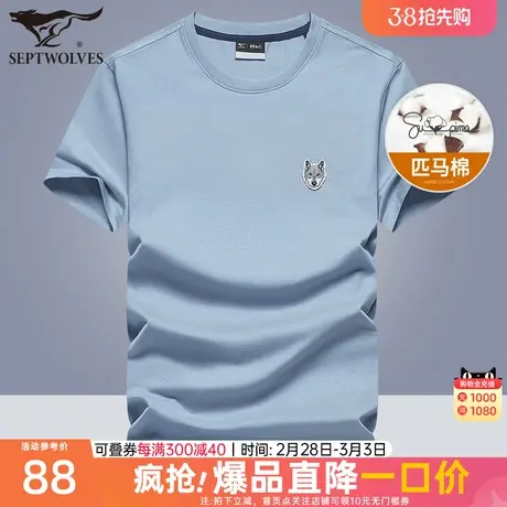 七匹狼短袖t恤男士2023年夏季新款冰丝纯棉体恤宽松爸爸夏装衣服商品大图